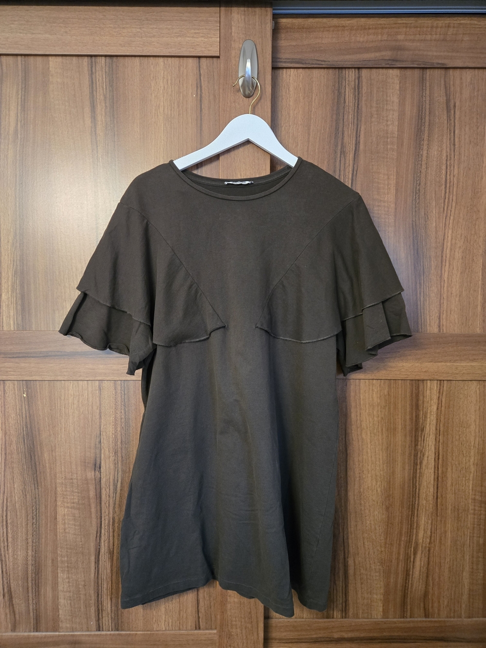 Zara Trafaluc Dark Olive Green Layered Above Knee Mini Casual Shirt Dress L
